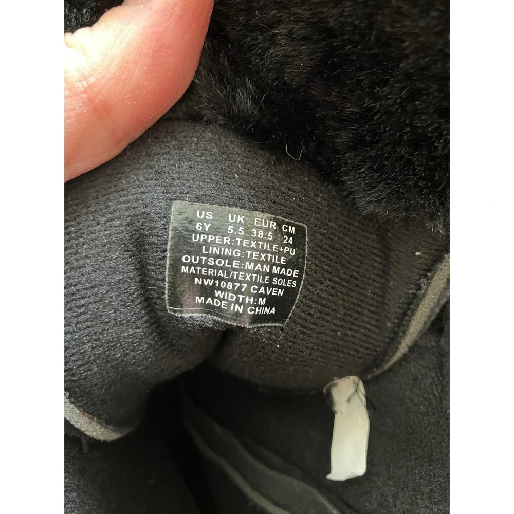 US Polo Assn Black Glitter Quilted Fur Trim Winter Snow Boots‎ Girls Size 6 Logo